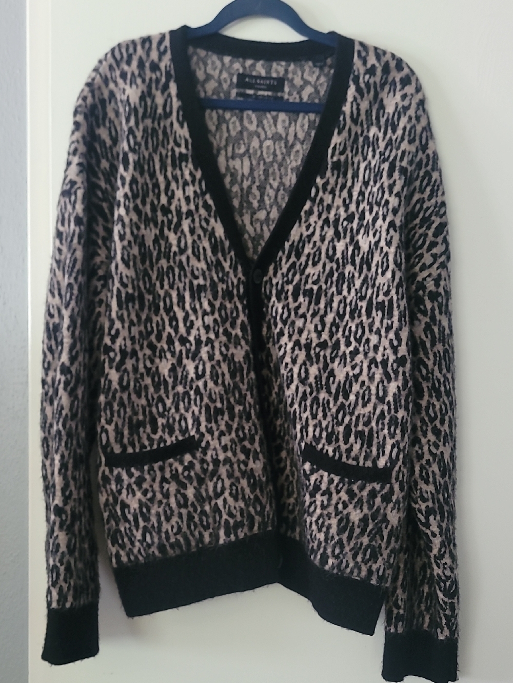 All Saints Beige and Black Leopard-Print Cardigan